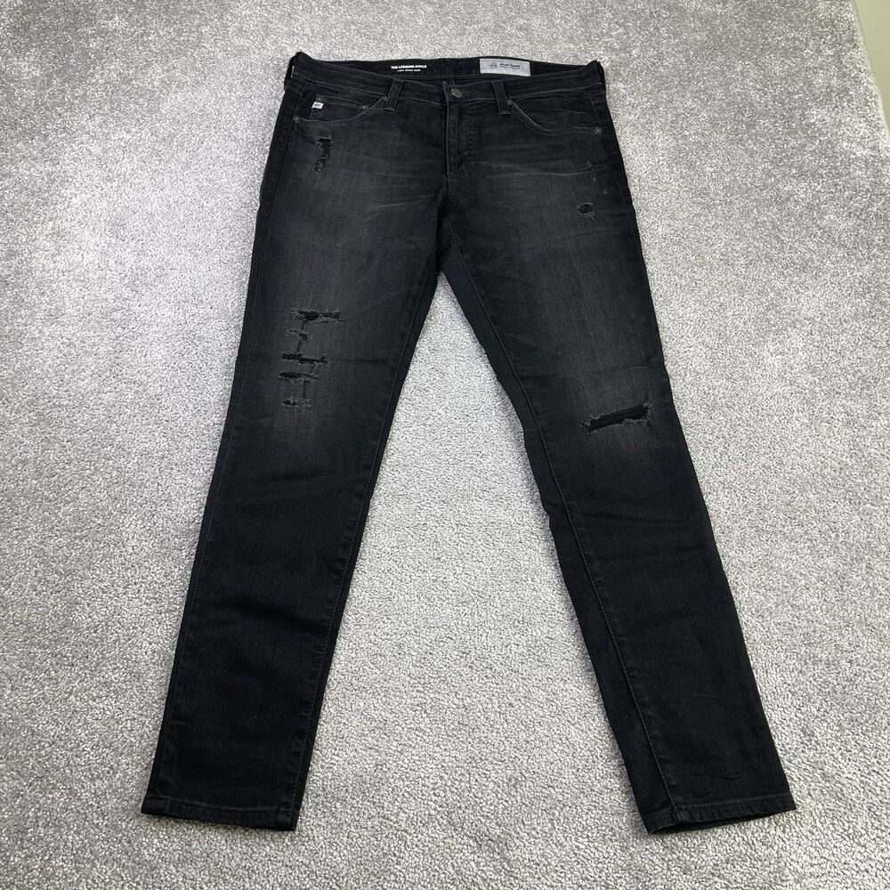 Ag Adriano Goldschmied Jeans Woman’s 30 Black Skinny Ankle Low Rise Distressed